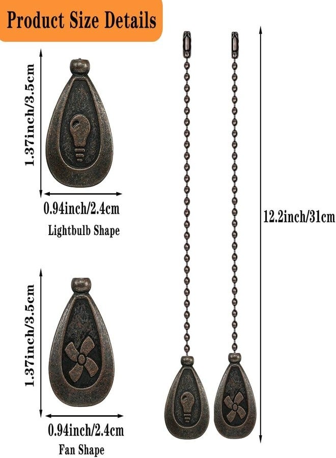 Vinaco Bronze Ceiling Fan Pull Chain Set, Decorative Fan Pull Chain Extension with Pendant, 12 Inches Pull-Chains for Fans and Light with 3MM Ball Bead Chain, 2 Pack Fan Light Pull-Chain Extension - Image 2